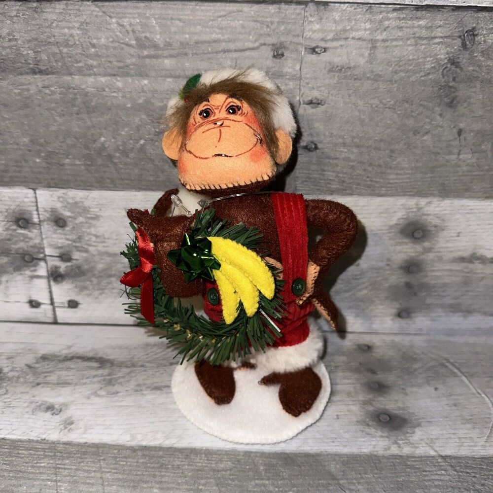 Annalee 7" Classic Santa Monkey in Overalls & Wreath of Bananas 2009‎ 75030 New